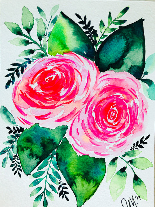 Modern Fluorescent Pink Watercolour Roses