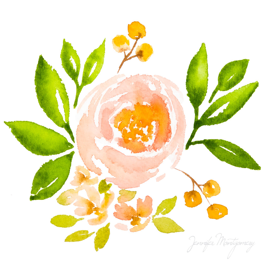 Peachy Pink Watercolour Rose