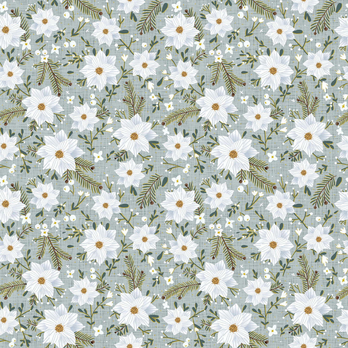 Poinsettia on Dusty Blue | Metallic Gold
