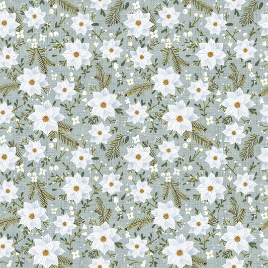 Poinsettia on Dusty Blue | Metallic Gold