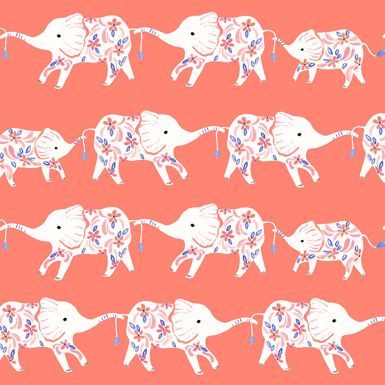 Floral Elephants on Coral