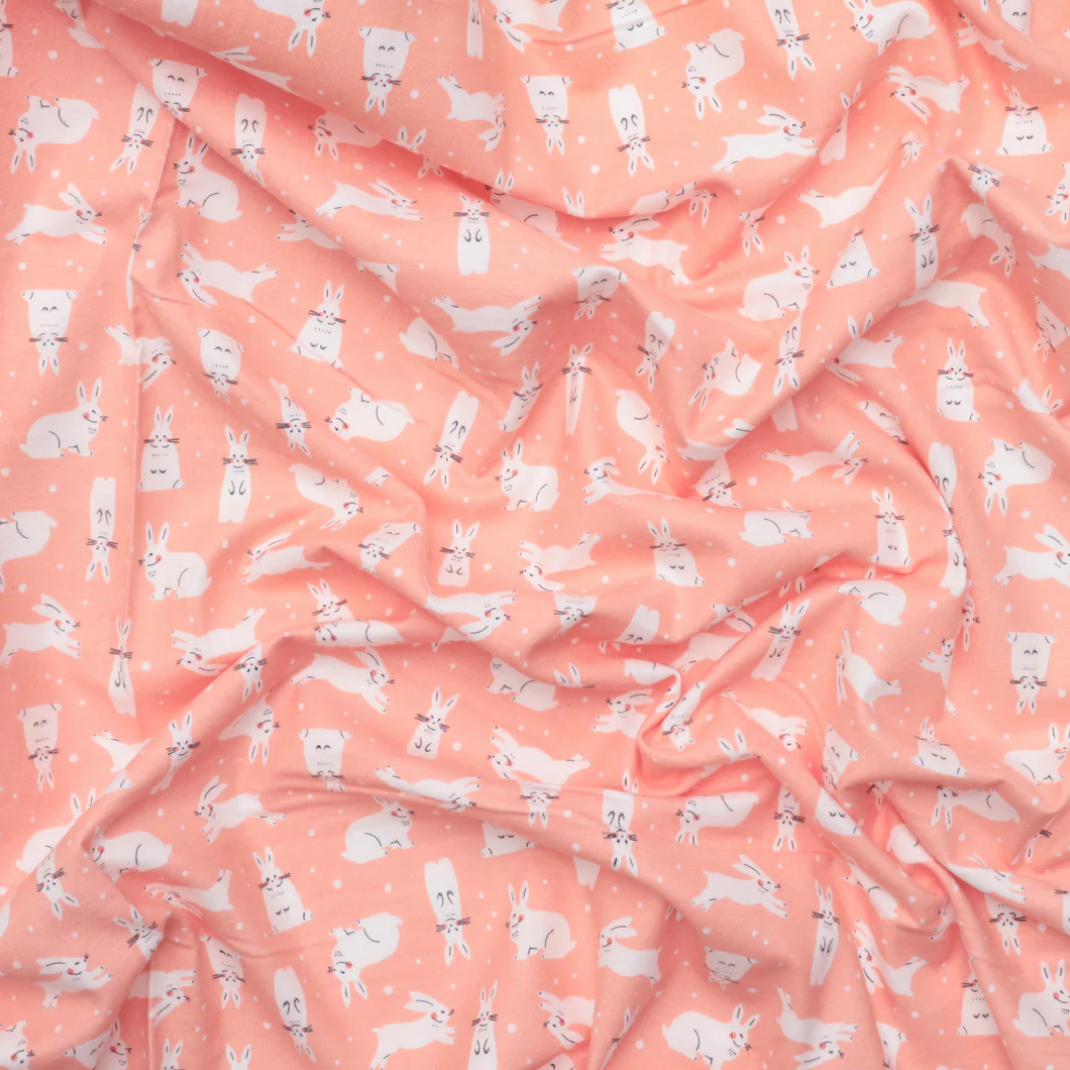 Snowhares on Coral | Organic Flannel