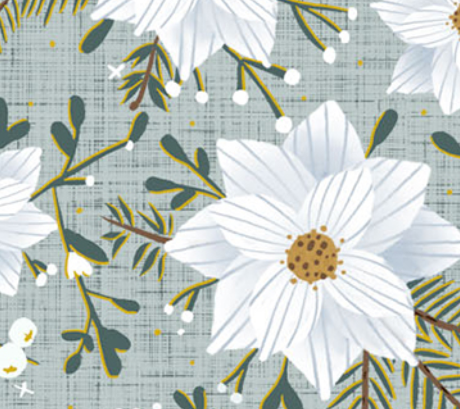 Poinsettia on Dusty Blue | Metallic Gold