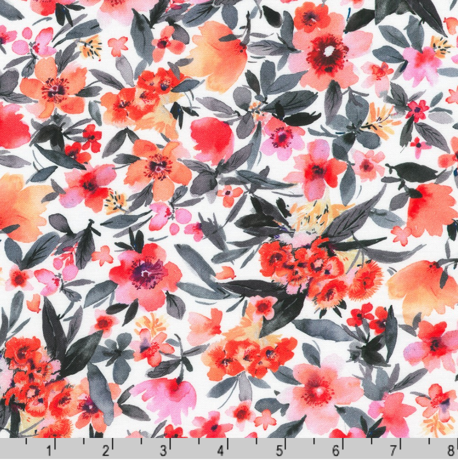 Packed Leafy Florals on White