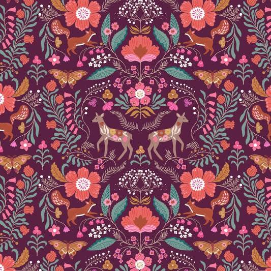 Deer Damask in Berry