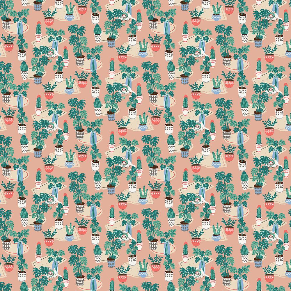 Tropical Plants on Coral - Weave & Woven