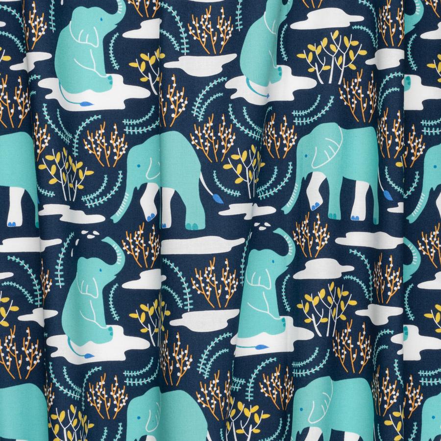 Garden Elephants on Blue | Organic Cotton - Weave & Woven