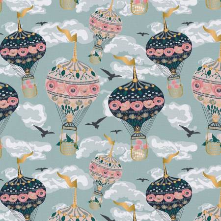 Air Balloons In Sky Blue | Metallic Gold