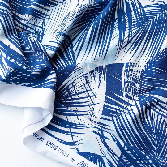Navy Palm Leaves  | Knit - Weave & Woven
