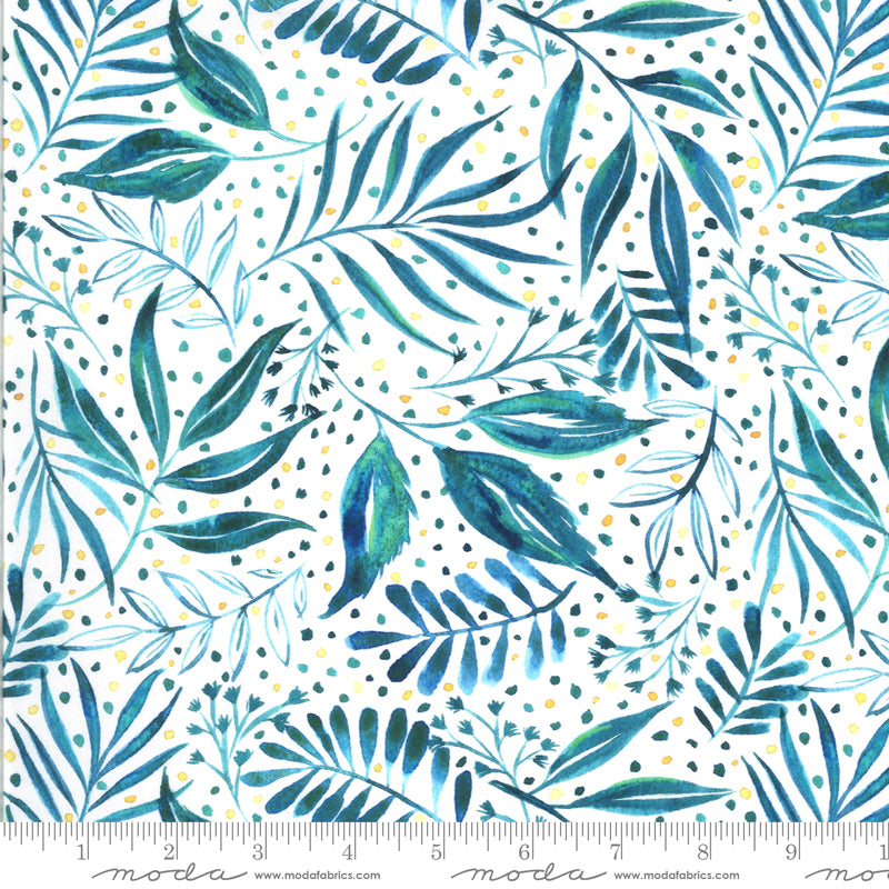 Moody Blooms Foliage in Teal - Weave & Woven