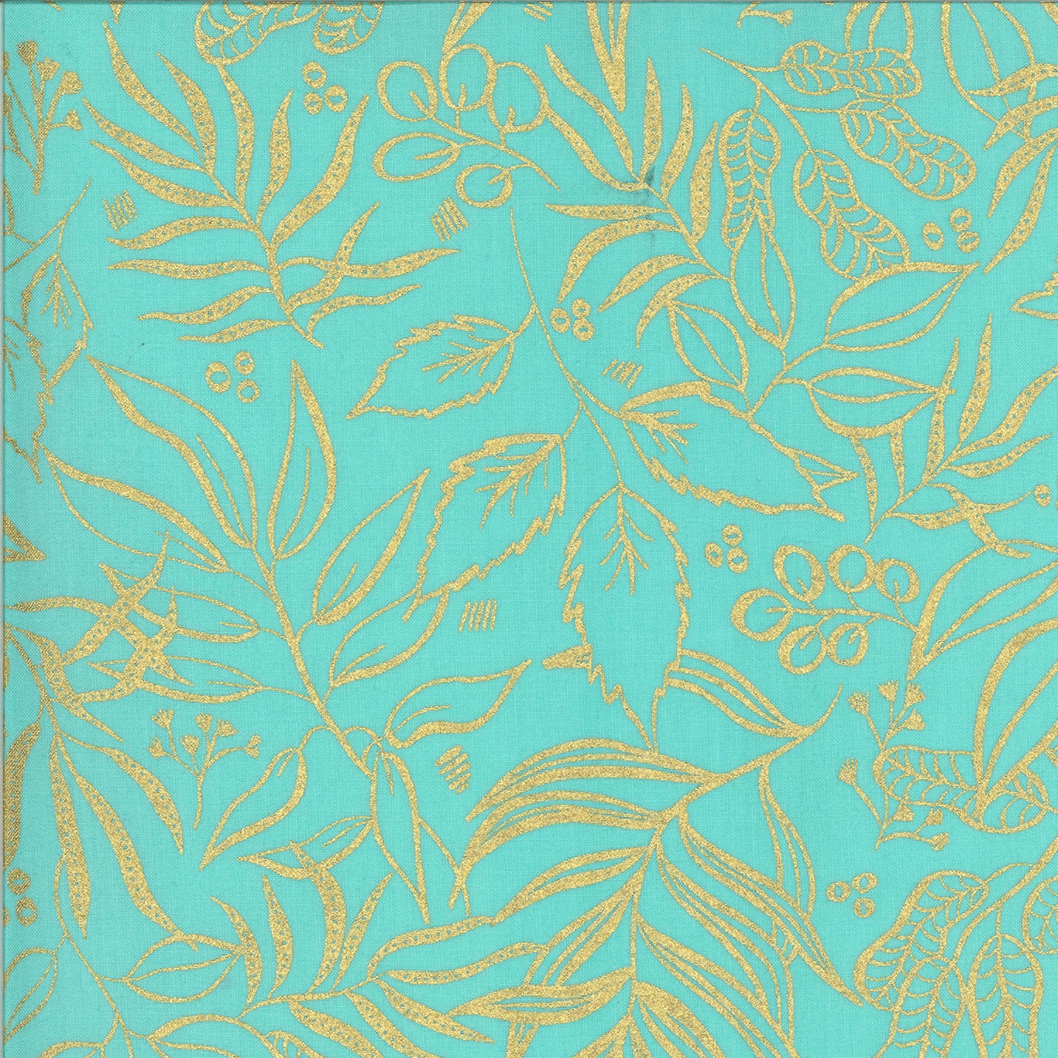 Moody Blooms Metallic Gold Outline on Jade - Weave & Woven