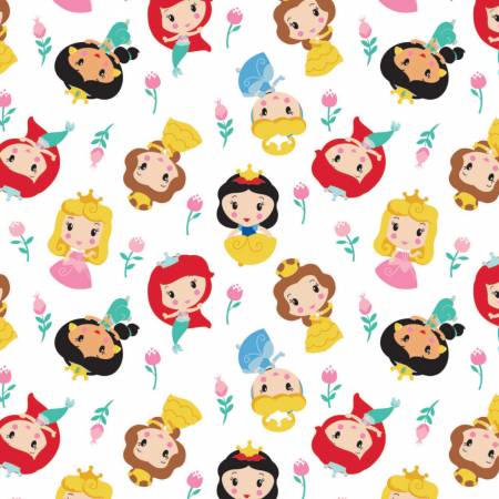 Kawaii Disney Princess Florals on White - Weave & Woven