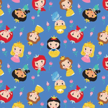 Kawaii Disney Princess Florals on Blue - Weave & Woven