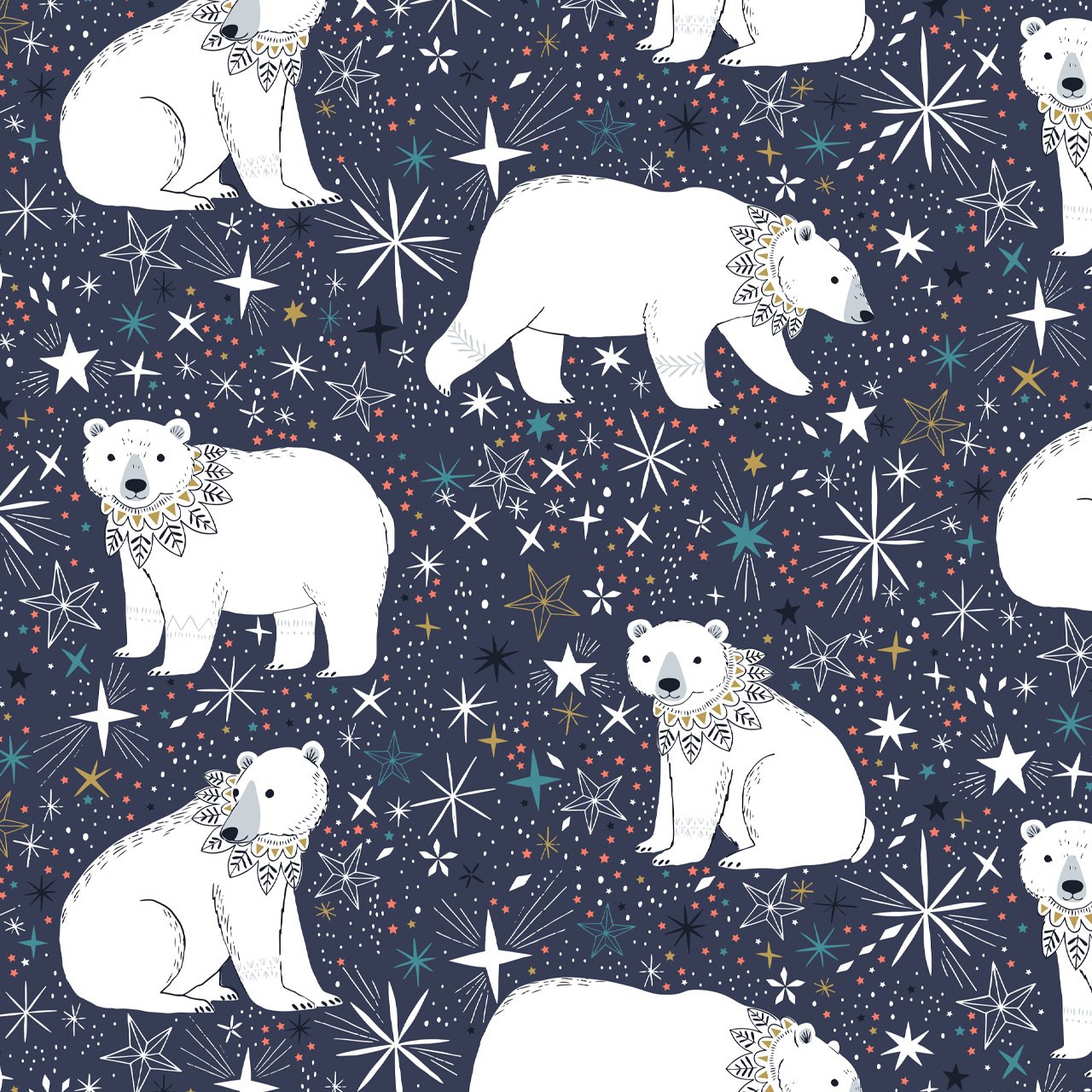 Polar Bears on Navy | Metallic Gold - Weave & Woven