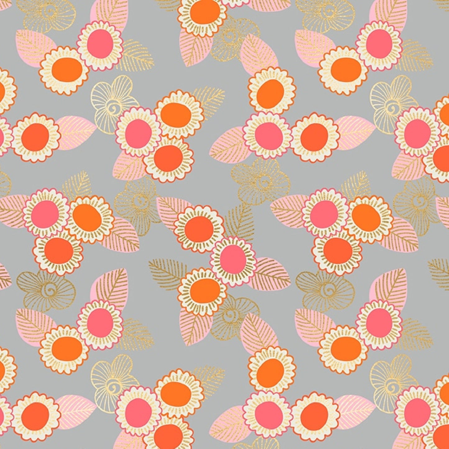 Embroidery Florals in Steel | Metallic Gold - Weave & Woven