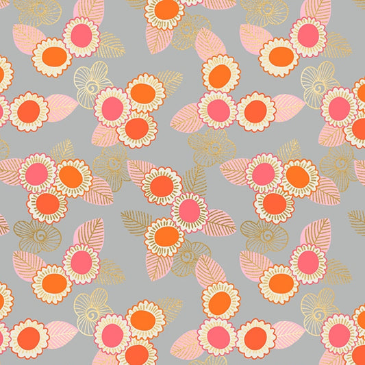 Embroidery Florals in Steel | Metallic Gold - Weave & Woven