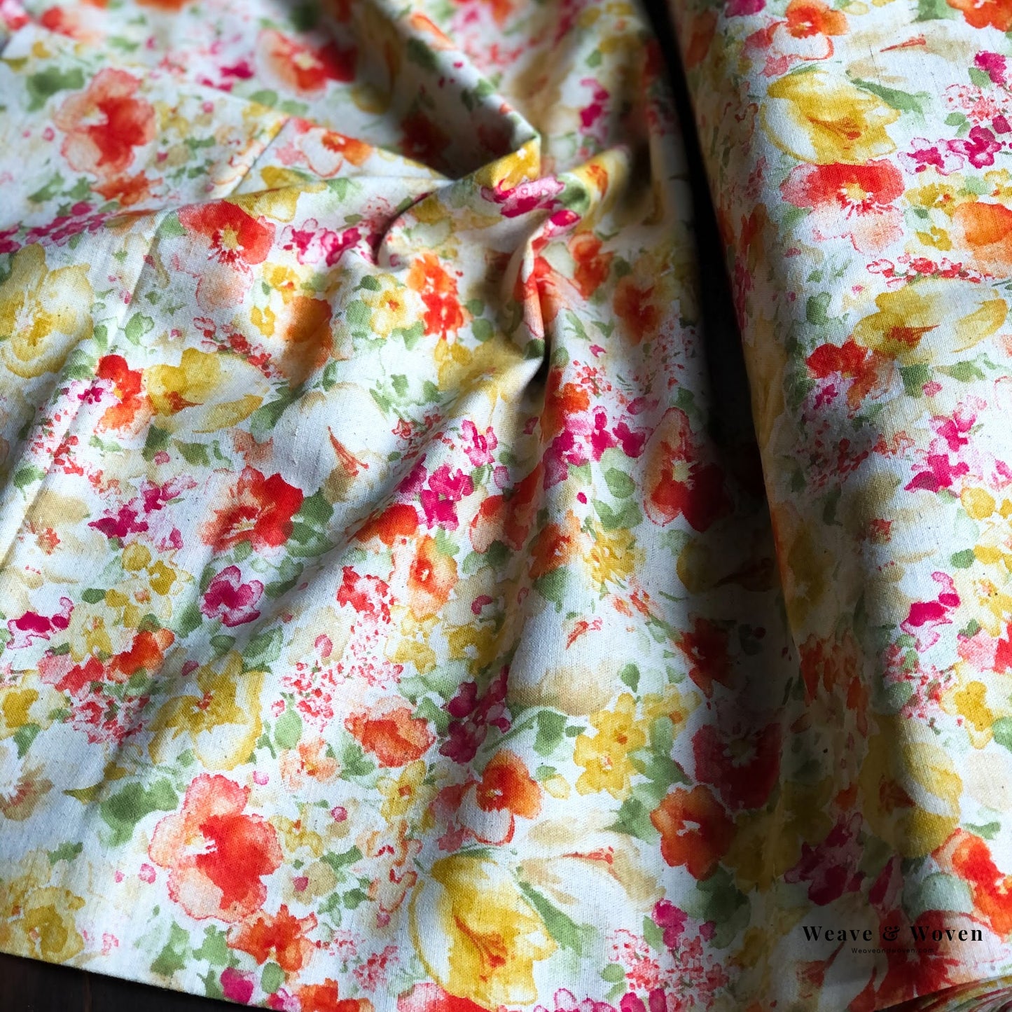 Spring Watercolour Florals | Cotton Linen Sheeting - Weave & Woven