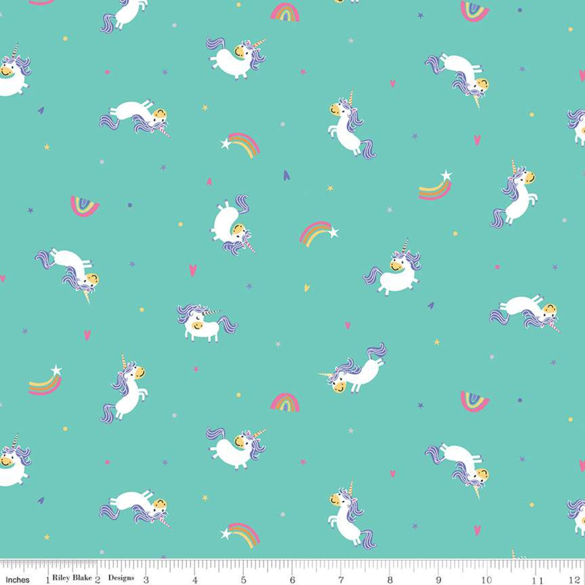 Unicorn and Rainbow Toss on Teal - Weave & Woven