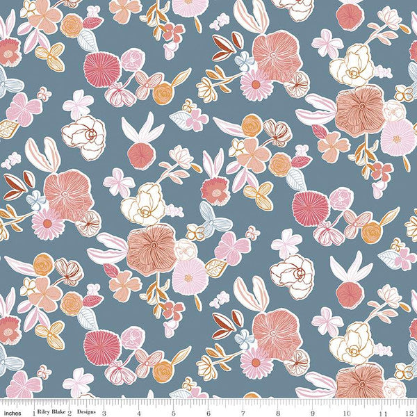 Sketched Florals on Pale Blue - Weave & Woven