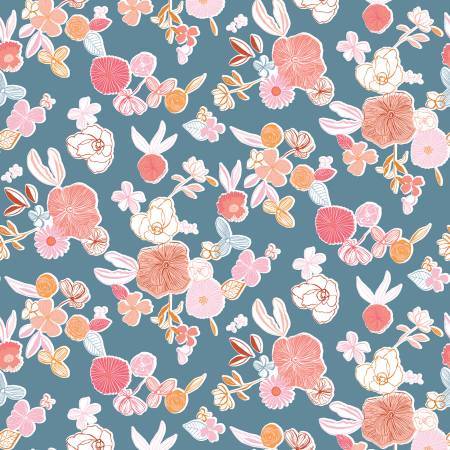 Sketched Florals on Pale Blue - Weave & Woven