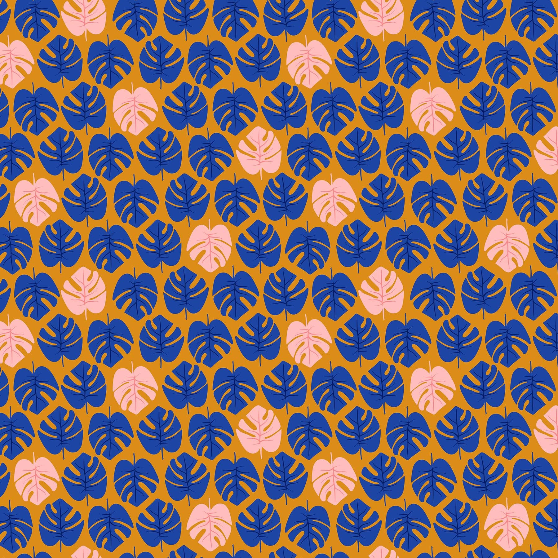 Tropical Leaves in Cobalt ~ Canvas - Weave & Woven
