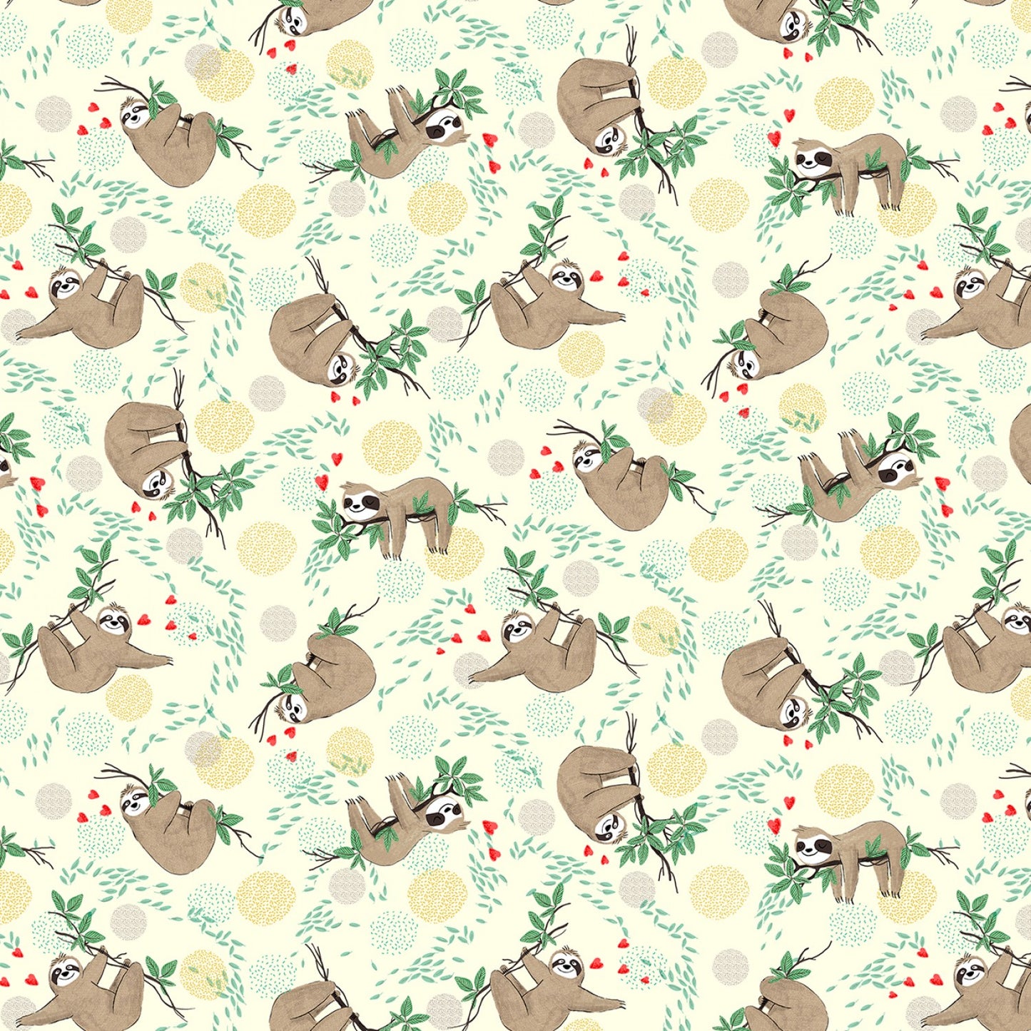 Sloths Hanging On Branches in Cream Toss - Weave & Woven