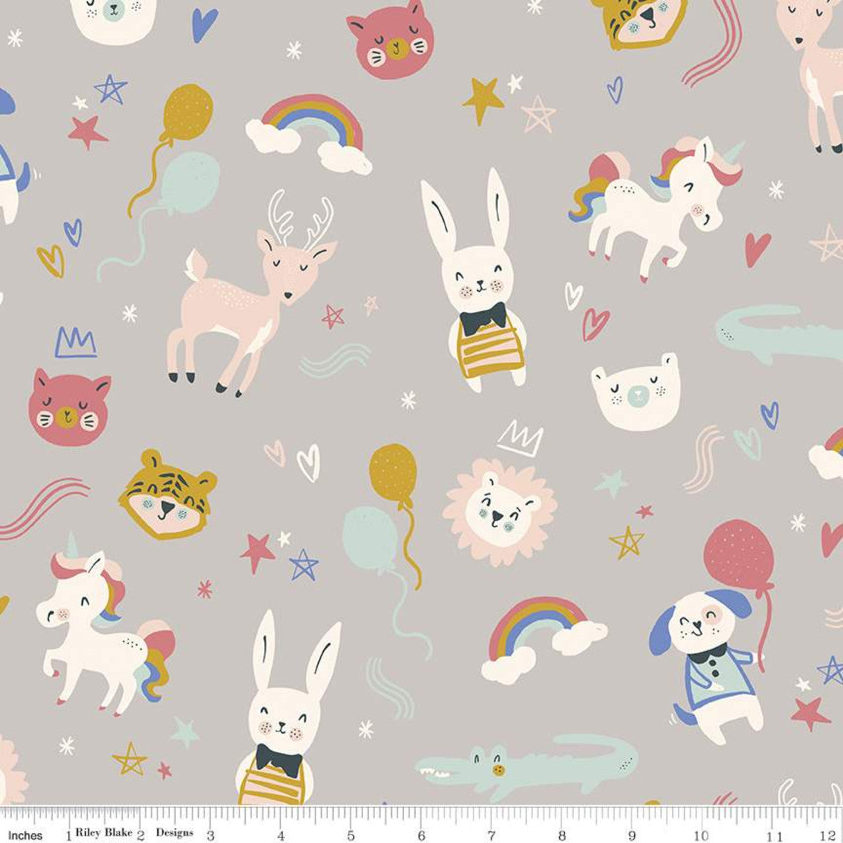 Party Animals on Gray | Flannel - Weave & Woven