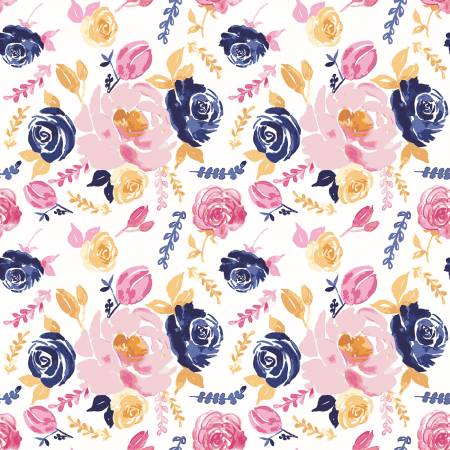 Pink Watercolour Blooms on Cream | Knit - Weave & Woven
