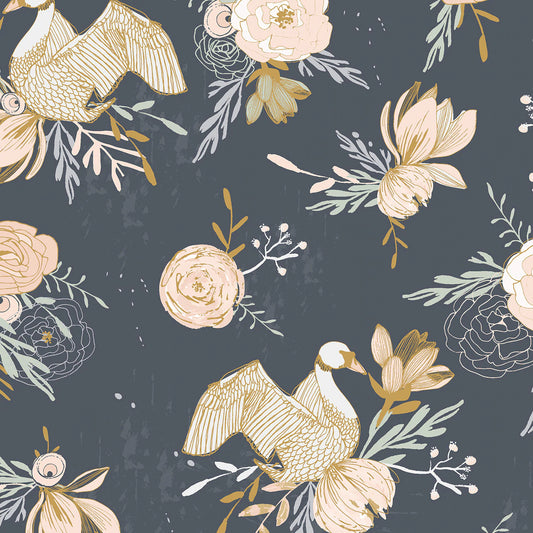 Swan Garden On Dark Grey - Weave & Woven