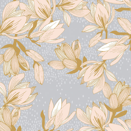 Blooming Magnolia On Blue Grey - Weave & Woven
