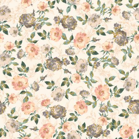 Peach Watercolour Flowers on Peachy | Metallic Gold - Weave & Woven