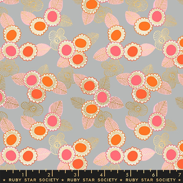 Embroidery Florals in Steel | Metallic Gold - Weave & Woven