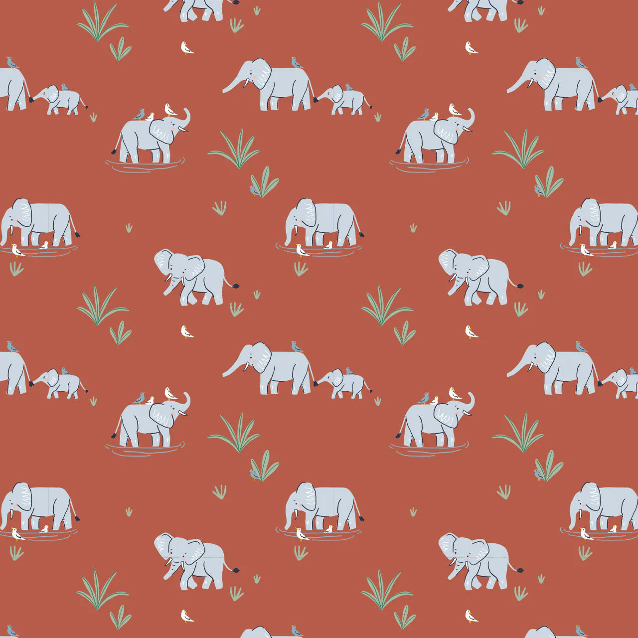 Safari Elephants on Burnt Orange - Weave & Woven