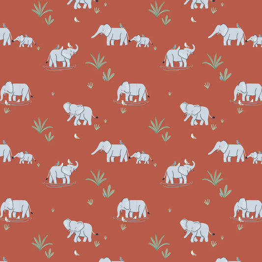 Safari Elephants on Burnt Orange - Weave & Woven