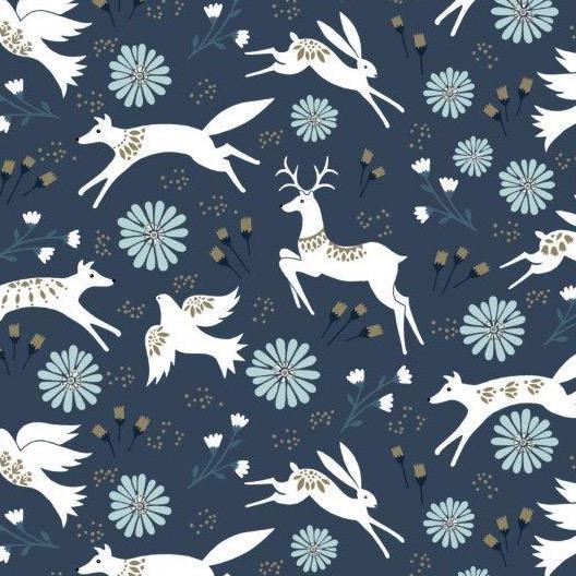 Starlit Animal Garden in Navy Blue | Metallic - Weave & Woven