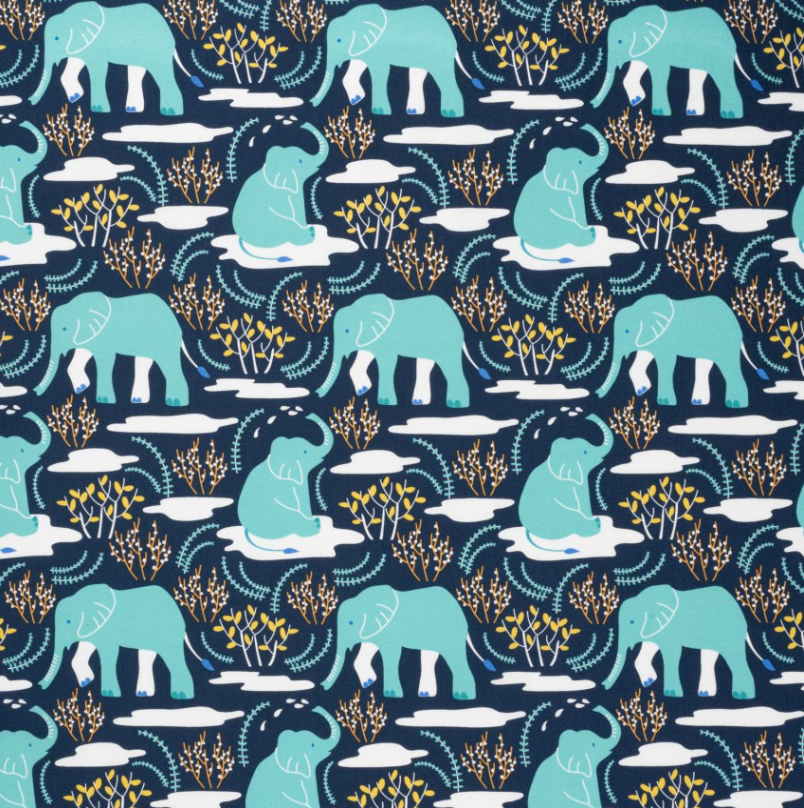 Garden Elephants on Blue | Organic Cotton - Weave & Woven