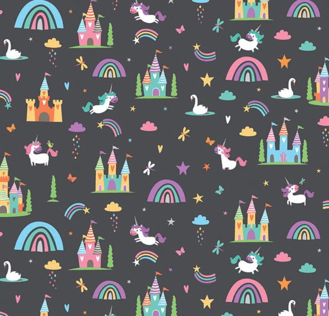 Unicorn Kingdom on Charcoal | Metallic Silver Accents - Weave & Woven