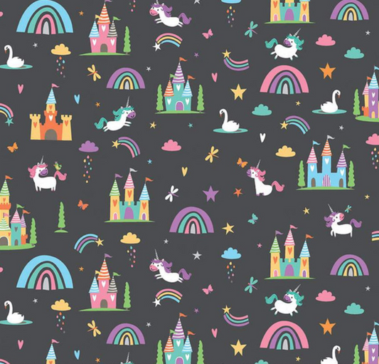 Unicorn Kingdom on Charcoal | Metallic Silver Accents - Weave & Woven