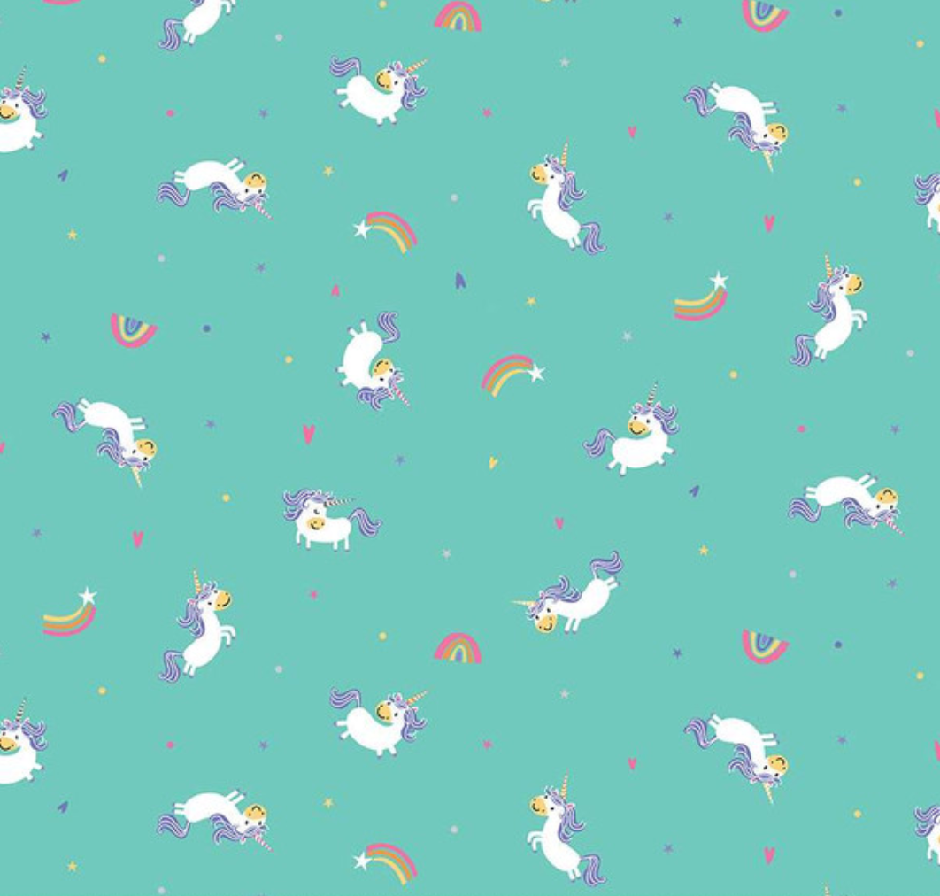 Unicorn and Rainbow Toss on Teal - Weave & Woven
