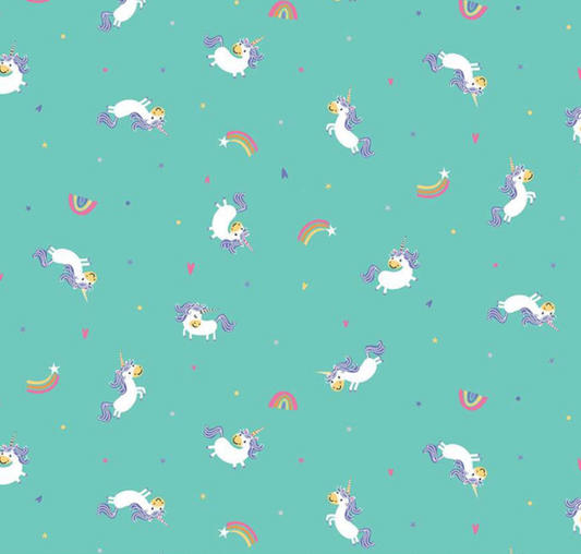 Unicorn and Rainbow Toss on Teal - Weave & Woven