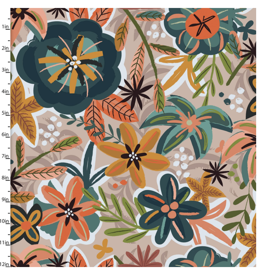 Tropical Painted Florals on Taupe - Weave & Woven