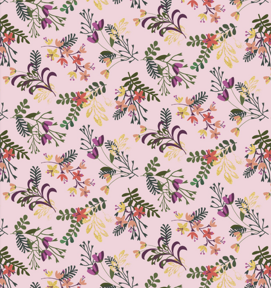 Moon Flowers on Blush | Metallic Gold - Weave & Woven