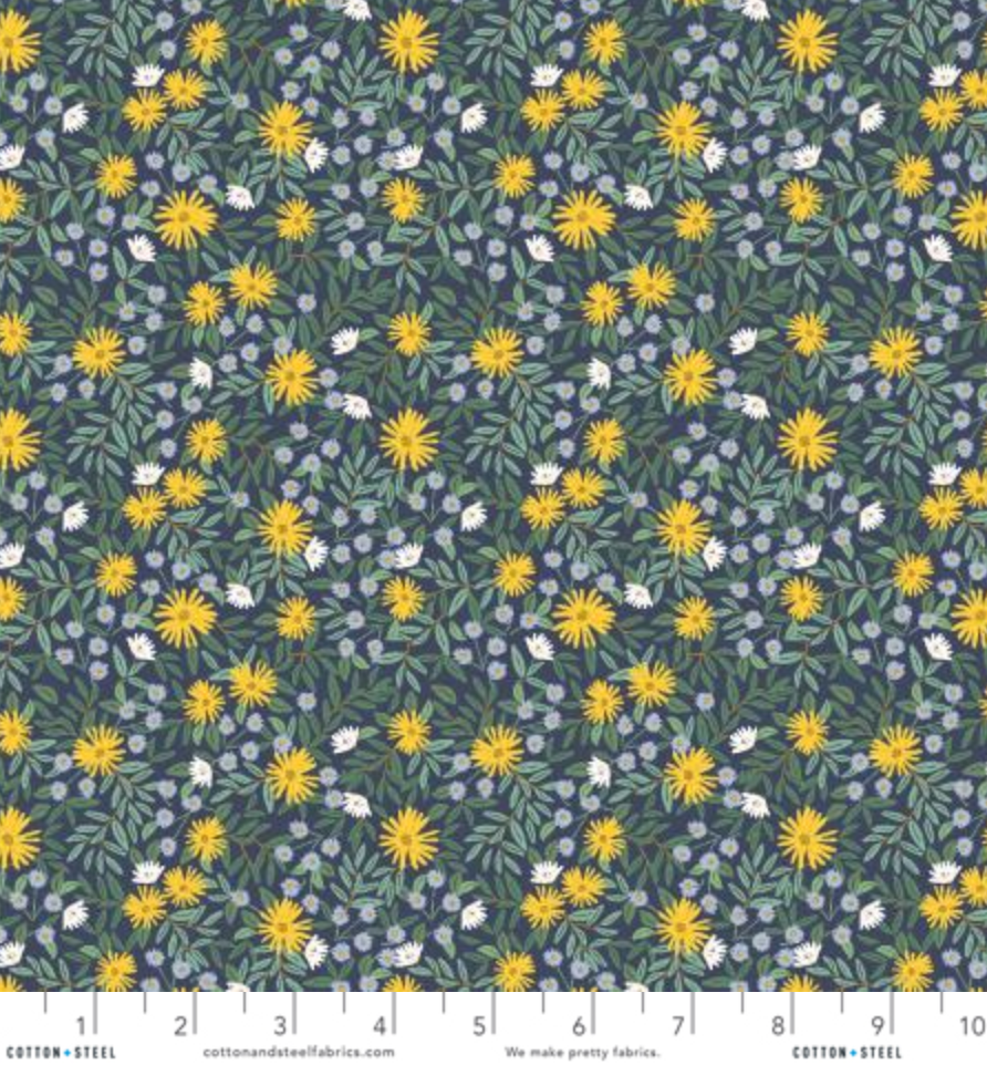 Daisy Fields on Navy | Metallic Gold Accents - Weave & Woven