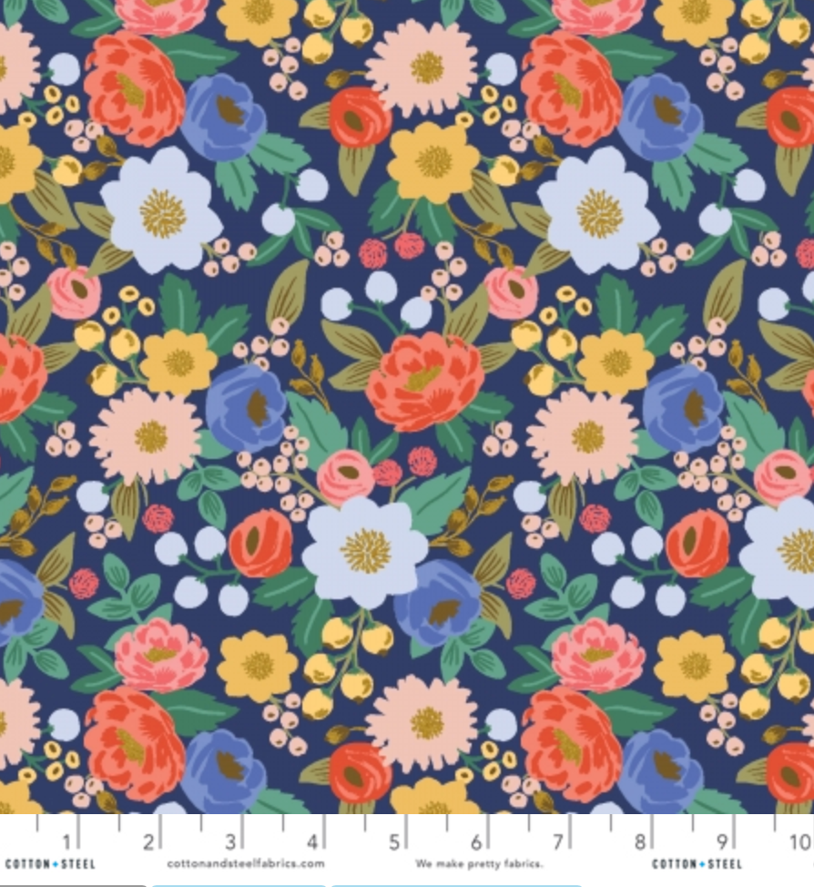 Vintage Blossoms on Blue | Metallic Gold