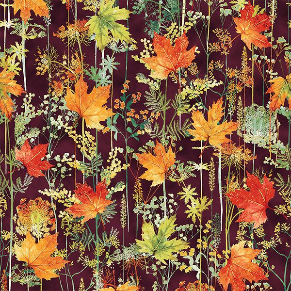 Maple Leaves in Mulberry | Metallic - Weave & Woven