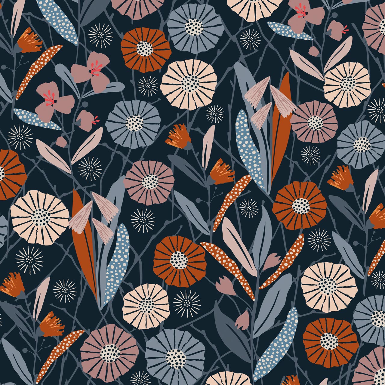 Simple Florals in Midnight Blue - Weave & Woven