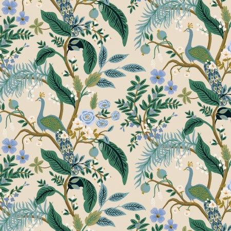 Peacock Garden in Cream | Metallic Gold