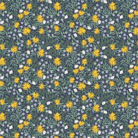 Daisy Fields on Navy | Metallic Gold Accents - Weave & Woven
