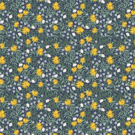 Daisy Fields on Navy | Metallic Gold Accents - Weave & Woven