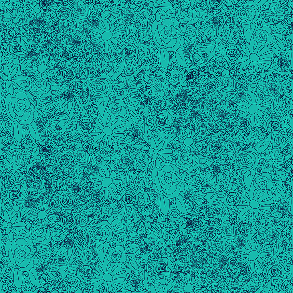 Floral Stencil on Turquoise - Weave & Woven
